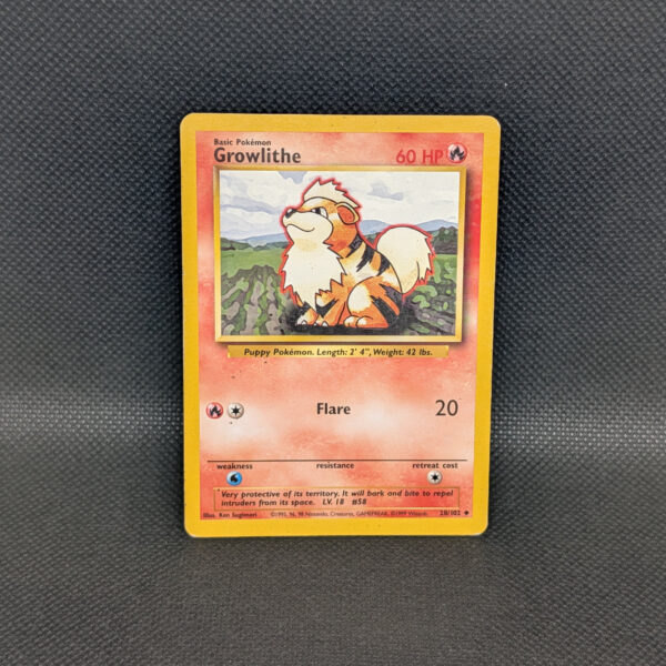 Pokémon Growlithe Base Set 28/102 Common · Lightly Played Unlimited