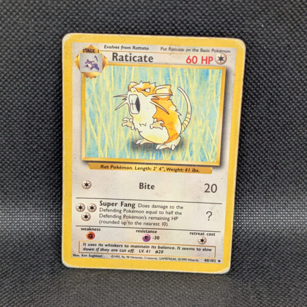 Pokémon Raticate Base Set 40/102 Uncommon · Heavily Played · 1999