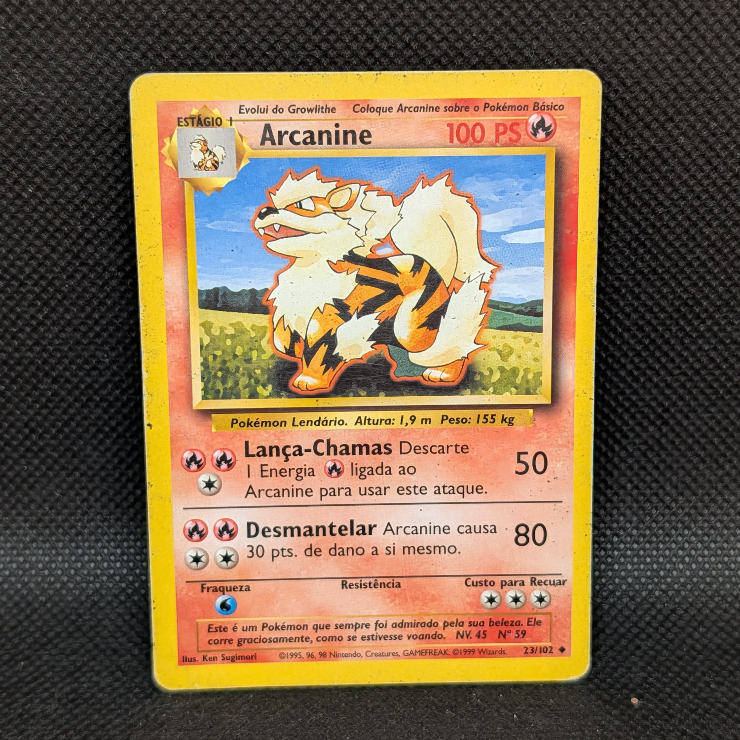Pokémon Arcanine Base Set 23/102 Uncommon · Portuguese · Moderately Played