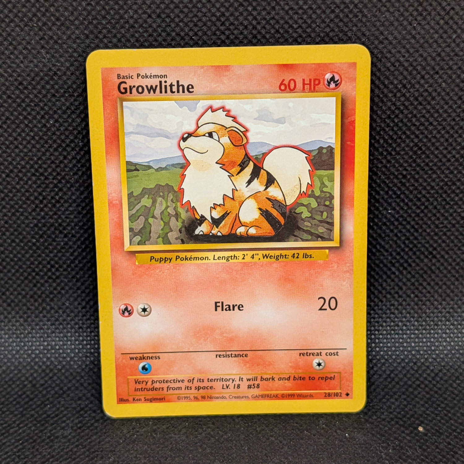 Pokémon Growlithe Base Set 28/102 Common · Lightly Played 1999