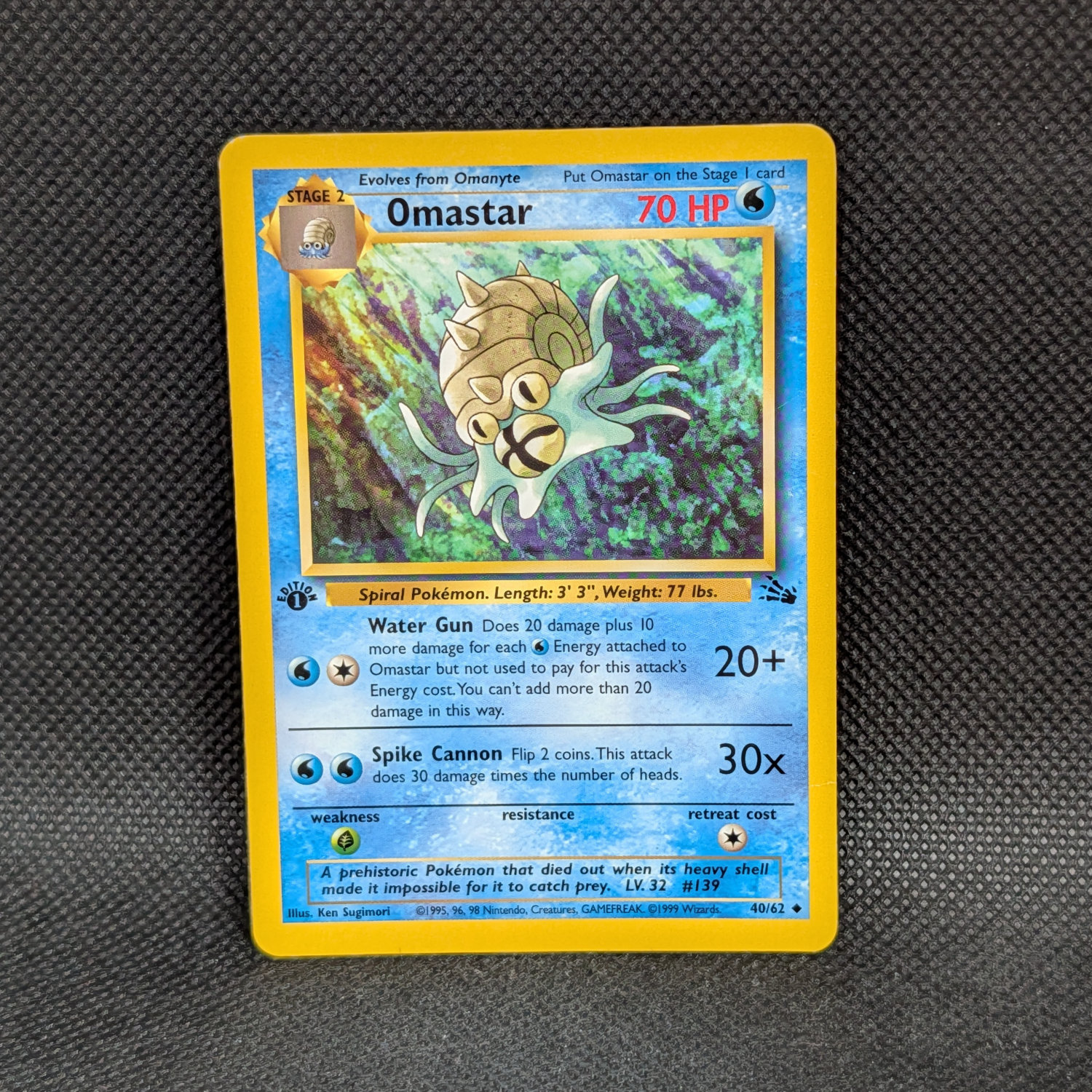 Pokémon Omastar Fossil 40/62 Rare 1st Edition · Lightly Played