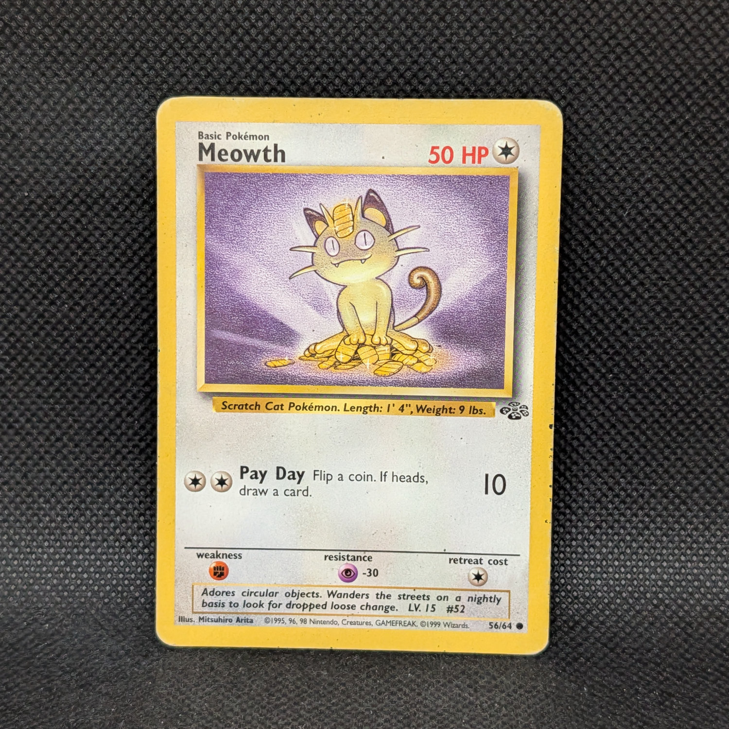 Pokémon Meowth Base Set 56/64 Common · Lightly Played · 1999